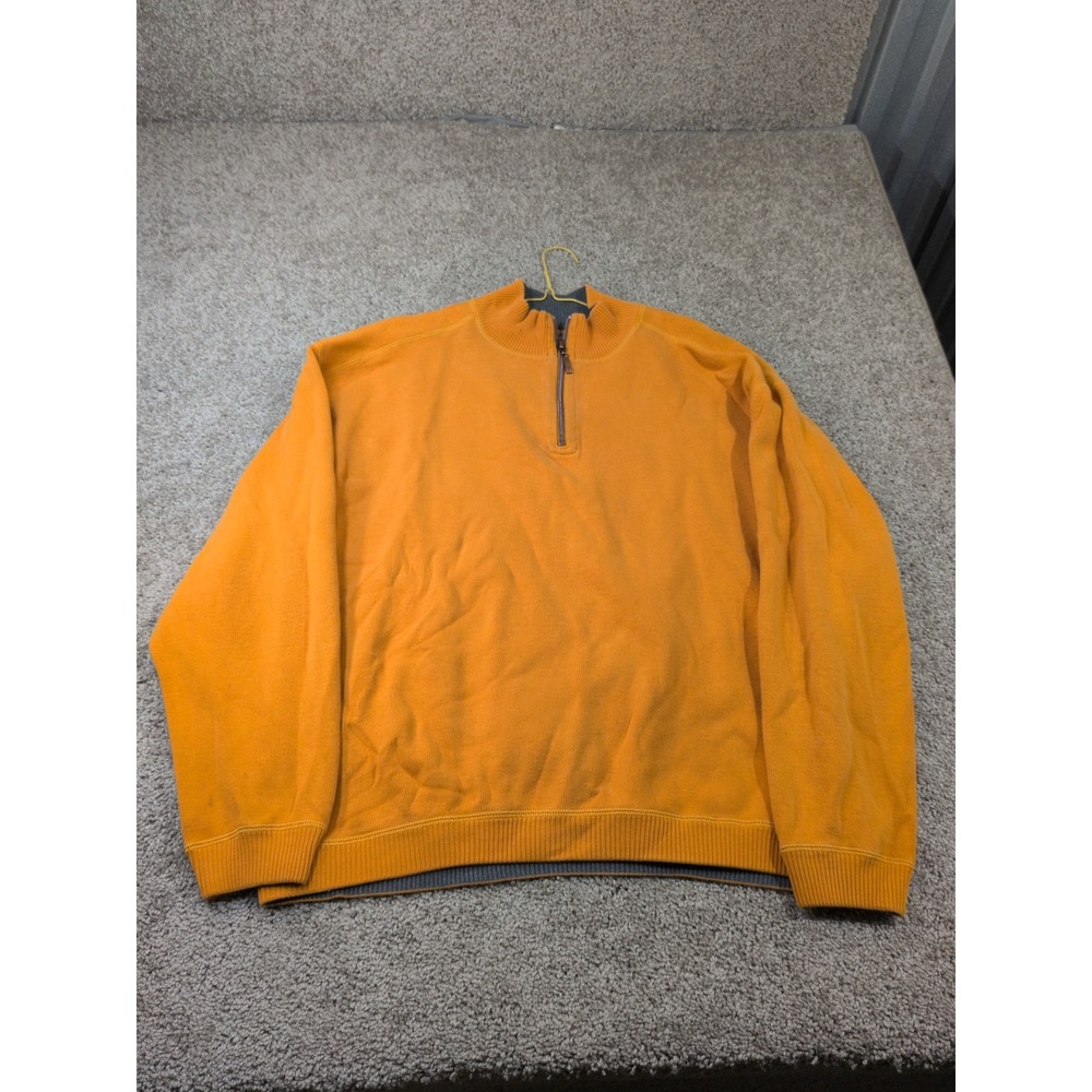 Tommy Bahama Mens Reversible Quarter Zip Pullover Sweater Orange Gray Large‎